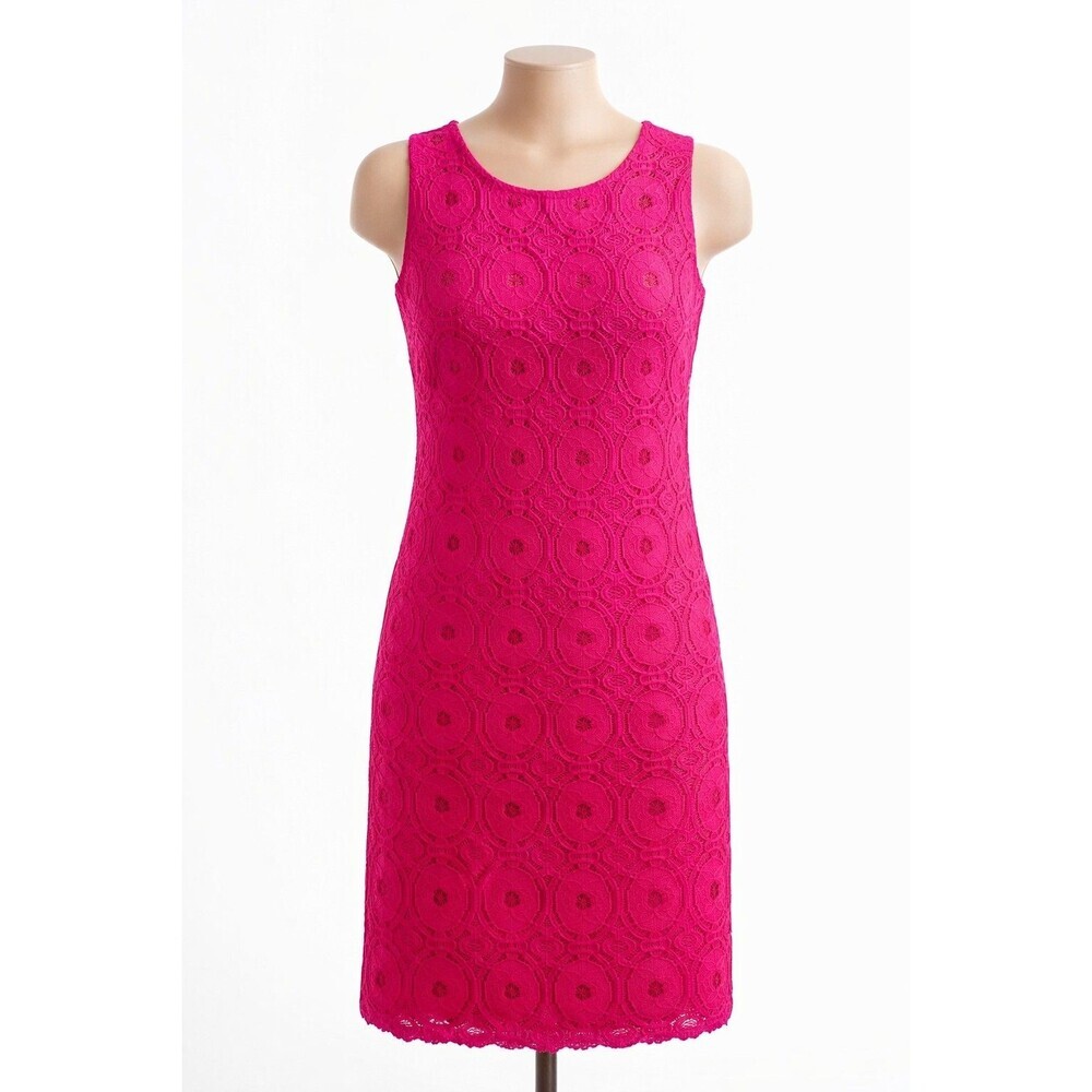 9&Co Women’s Size 6 Hot Pink Floral Lace Sheath Cocktail Dress Sleeveless.